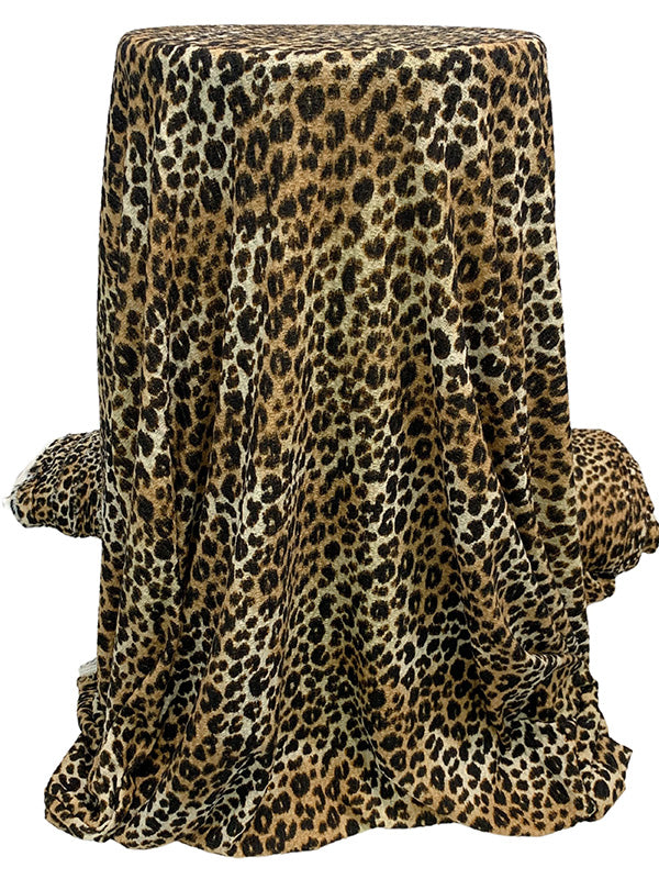 Camel/Black/Ivory Polyester/Lycra Animal Print Waffle Weave Knit 58W