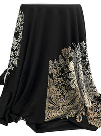 SOLD BY THE PANEL ONLY - Black/Off-White/Taupe Polyester/Lycra Abstract Floral Print Ponte Knit - Famous Dress Designer - 60W