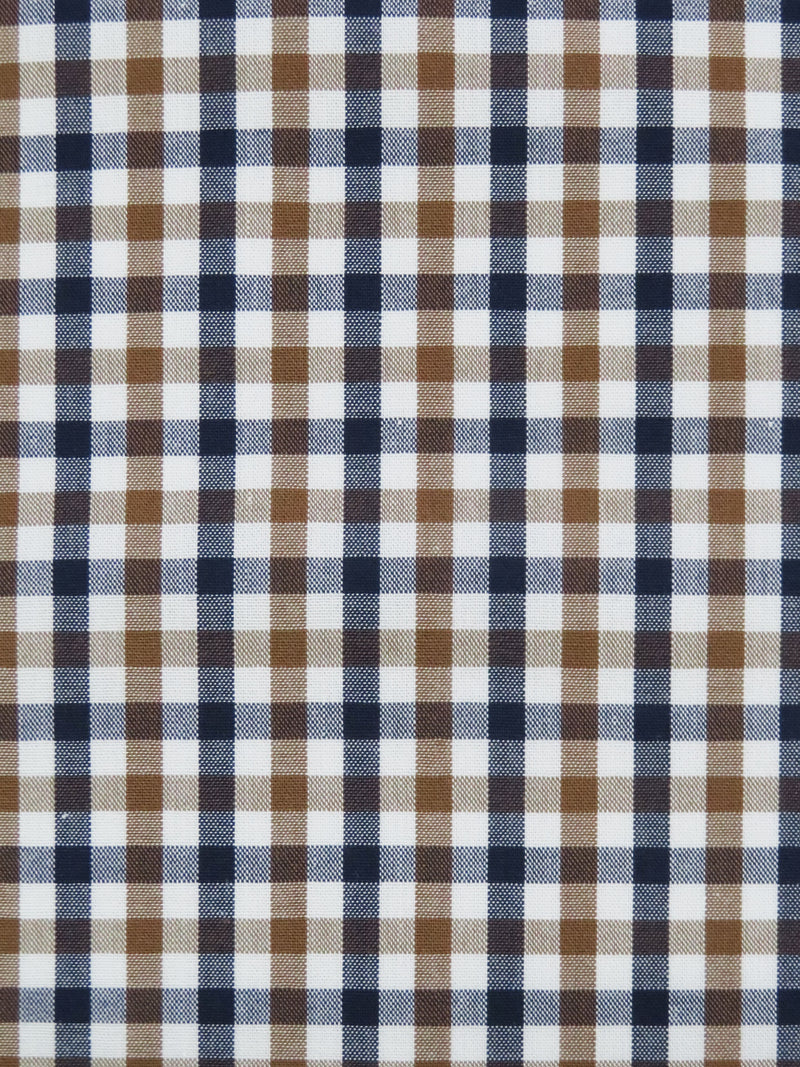 Willow Brown/Navy/White 100% Cotton Small Check Plaid Shirting 56W