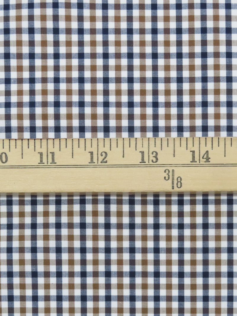 Willow Brown/Navy/White 100% Cotton Small Check Plaid Shirting 56W