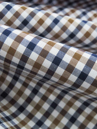 Willow Brown/Navy/White 100% Cotton Small Check Plaid Shirting 56W