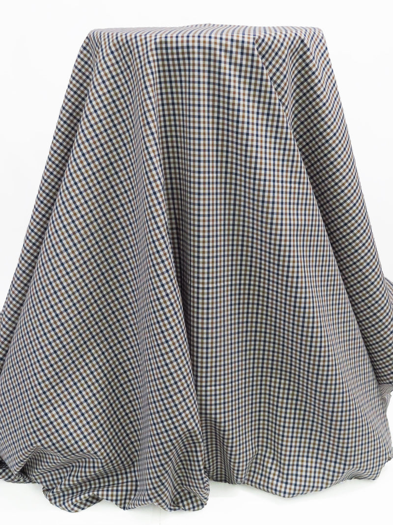 Willow Brown/Navy/White 100% Cotton Small Check Plaid Shirting 56W