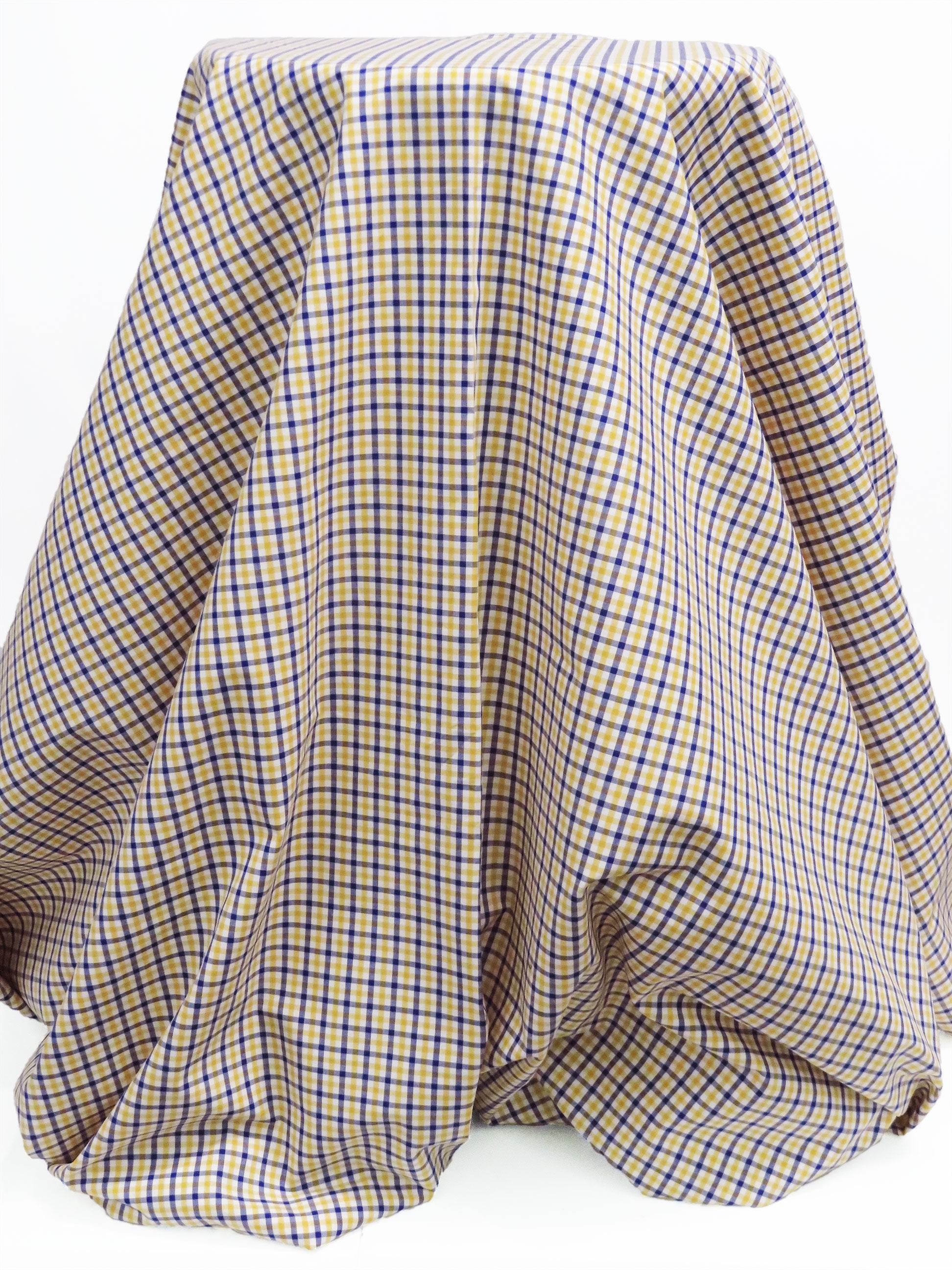 Sunshine Yellow/Sapphire/White 100% Cotton Small Check Plaid