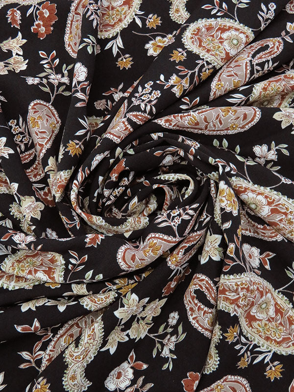 Black/Chocolate Brown/Dark Taupe/Multi 100% Polyester Floral Paisley Print Blouse Weight Woven 60W