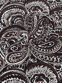 Black/Dark Chocolate Brown/Stone Beige 100% Polyester Paisley Print Crepe de Chine - NY Designer - 60W