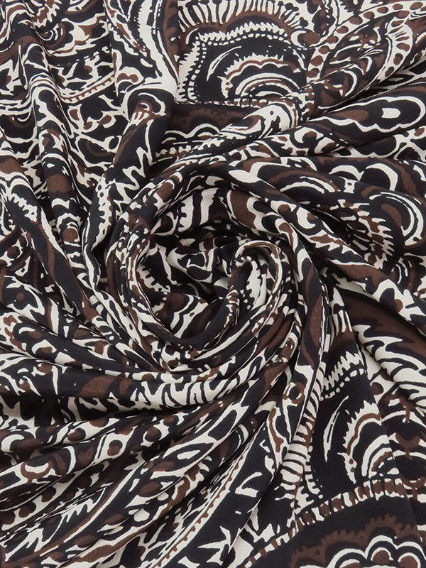 Black/Dark Chocolate Brown/Stone Beige 100% Polyester Paisley Print Crepe de Chine - NY Designer - 60W