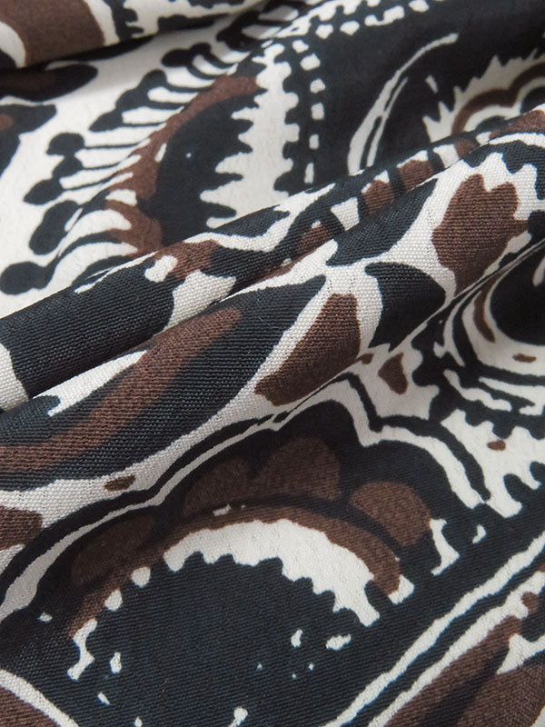 Black/Dark Chocolate Brown/Stone Beige 100% Polyester Paisley Print Crepe de Chine - NY Designer - 60W