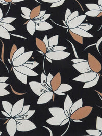 Black/Pale Cement Gray/Sepia Brown 100% Polyester Floral Print Crepe de Chine - NY Designer - 58W