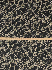 Black/Pale Golden Wheat/White Polyester/Rayon Meandering Rope Print Shirting - NY Designer - 52W