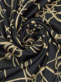 Black/Pale Golden Wheat/White Polyester/Rayon Meandering Rope Print Shirting - NY Designer - 52W