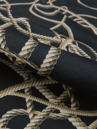 Black/Pale Golden Wheat/White Polyester/Rayon Meandering Rope Print Shirting - NY Designer - 52W