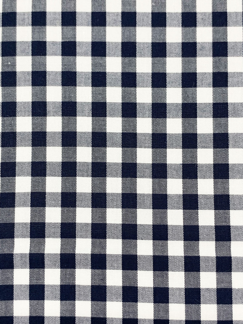 Navy/White 100% Cotton Small Gingham Check Shirting 56W