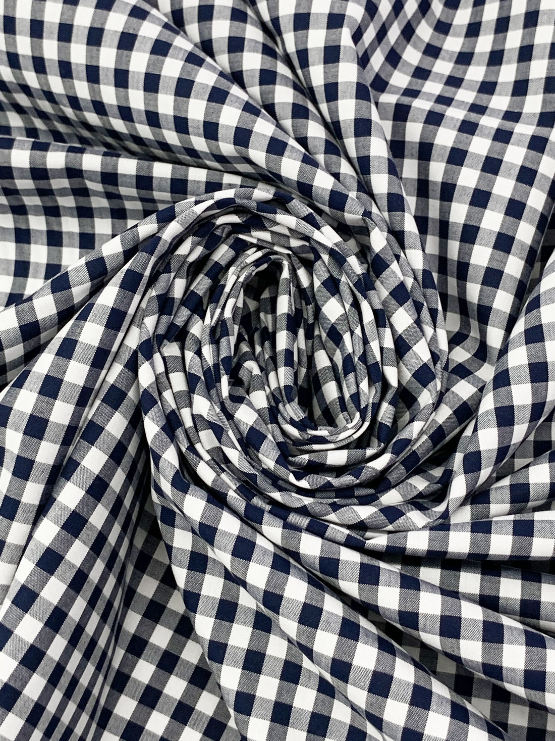 Navy/White 100% Cotton Small Gingham Check Shirting 56W