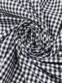 Navy/White 100% Cotton Small Gingham Check Shirting 56W