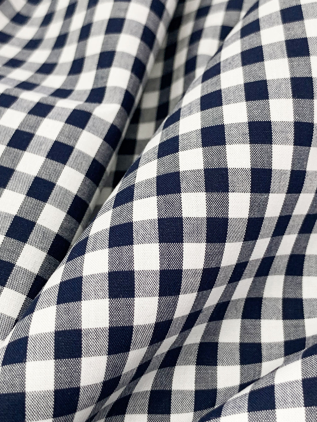 Navy/White 100% Cotton Small Gingham Check Shirting 56W
