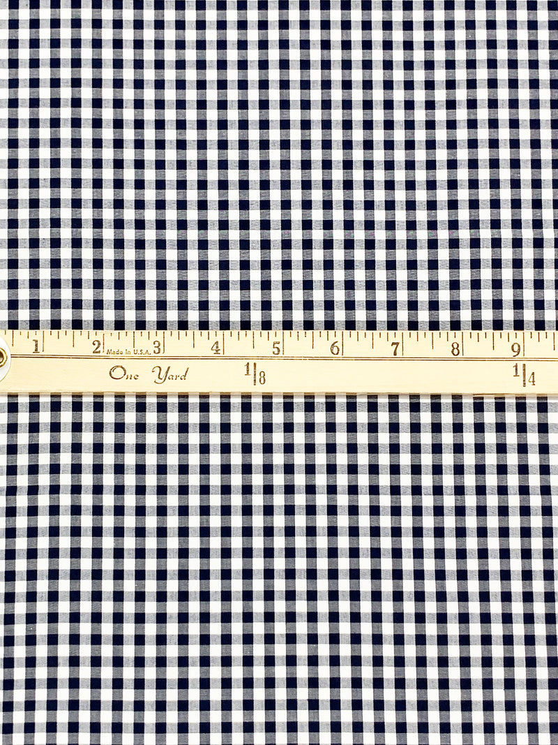 Navy/White 100% Cotton Small Gingham Check Shirting 56W