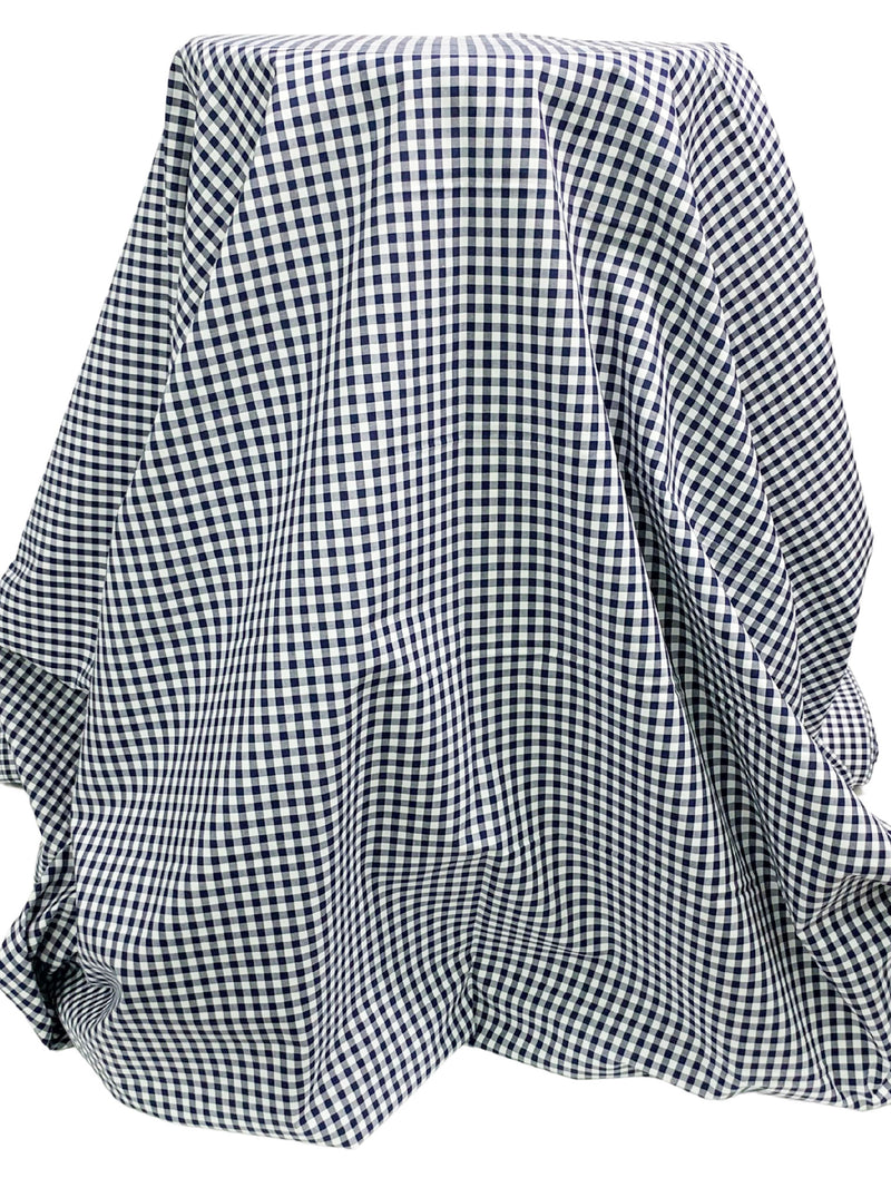 Navy/White 100% Cotton Small Gingham Check Shirting 56W