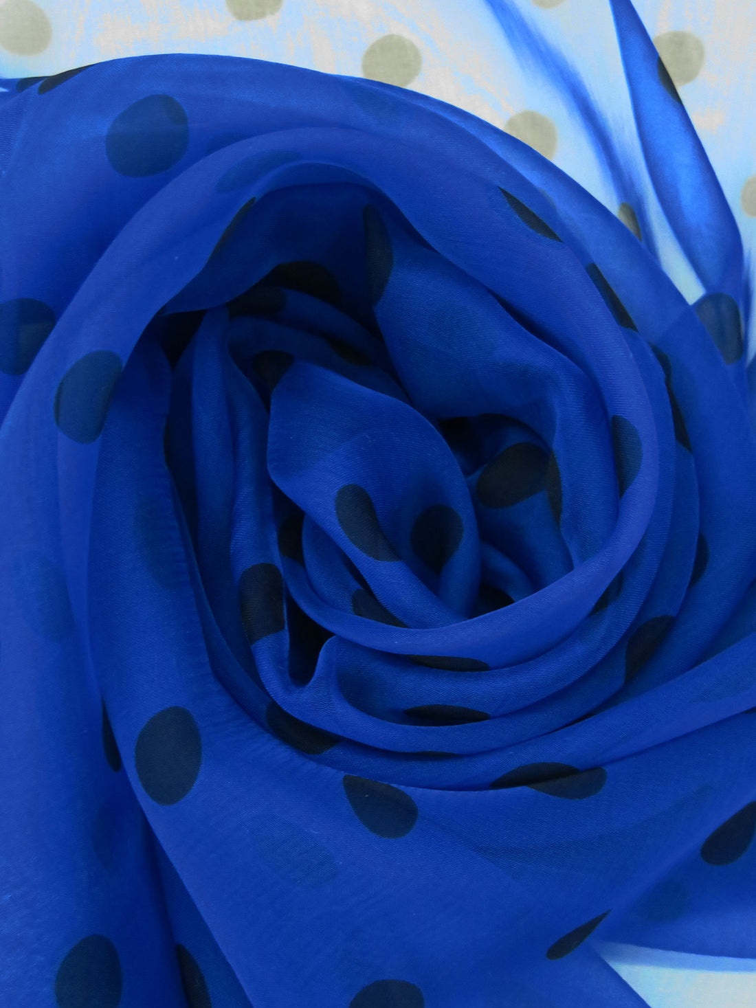 Dark Blue/Black 100% Silk Dot Print Chiffon 43W