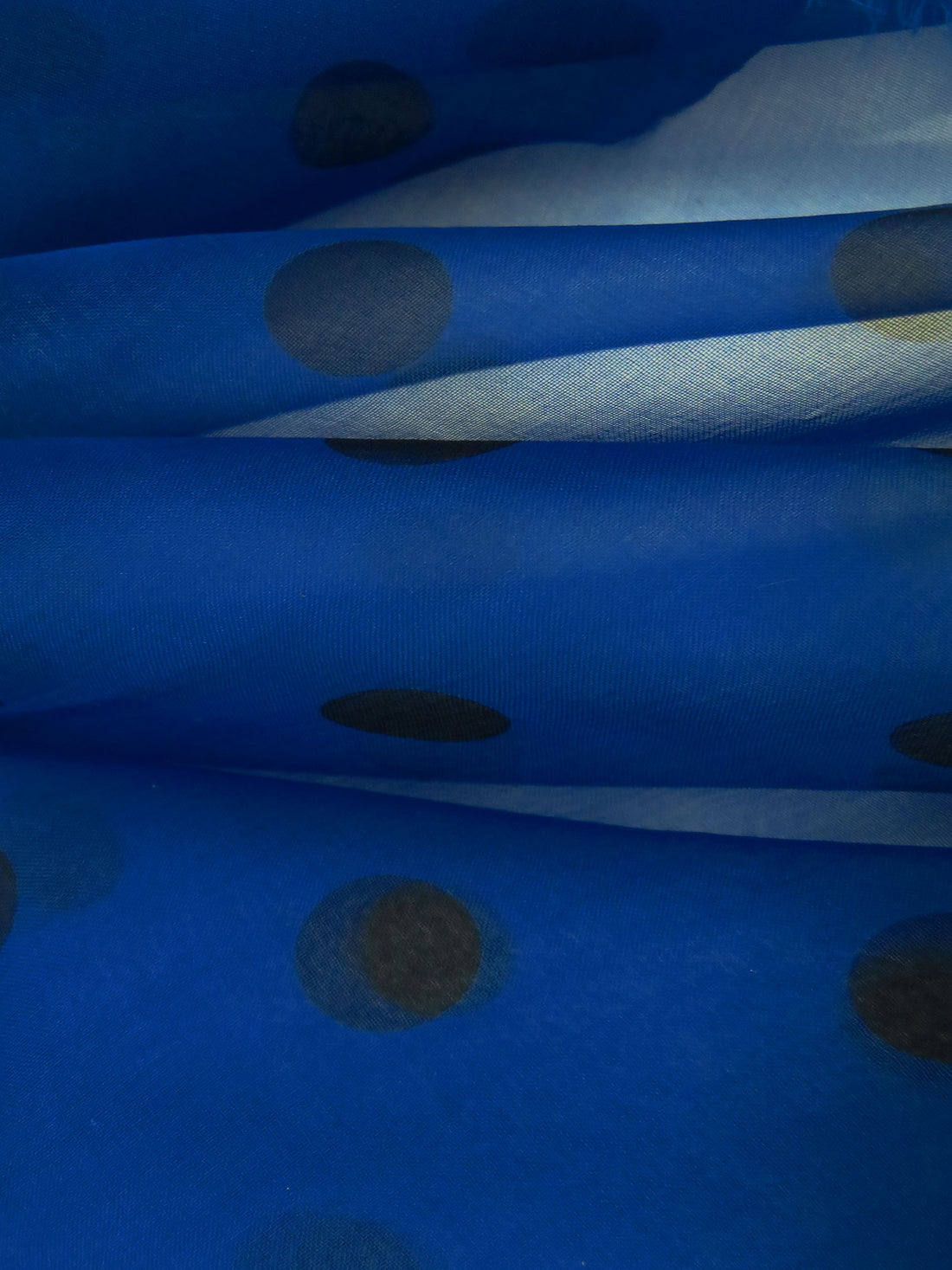 Dark Blue/Black 100% Silk Dot Print Chiffon 43W
