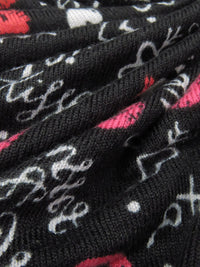 Black/Hot Pink/Rouge Red/Multi Polyester/Lycra Kisses Print Brushed Sweater Knit - NY Designer - 58W