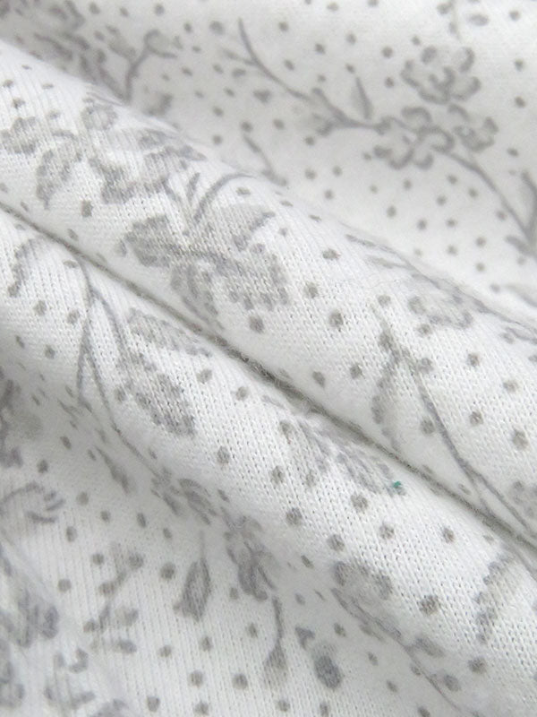 White/Pewter Gray/Coin Gray Cotton/Rayon Floral Branches Dot Print Jersey Knit 60W