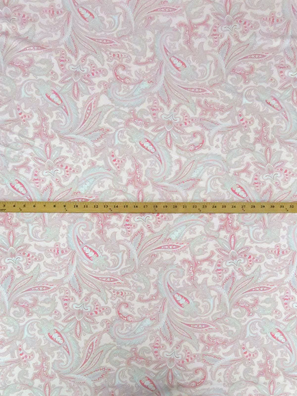 Pale Ballet Pink/Sea Glass Green/White/Multi Cotton/Rayon Paisley Print Jersey Knit 62W