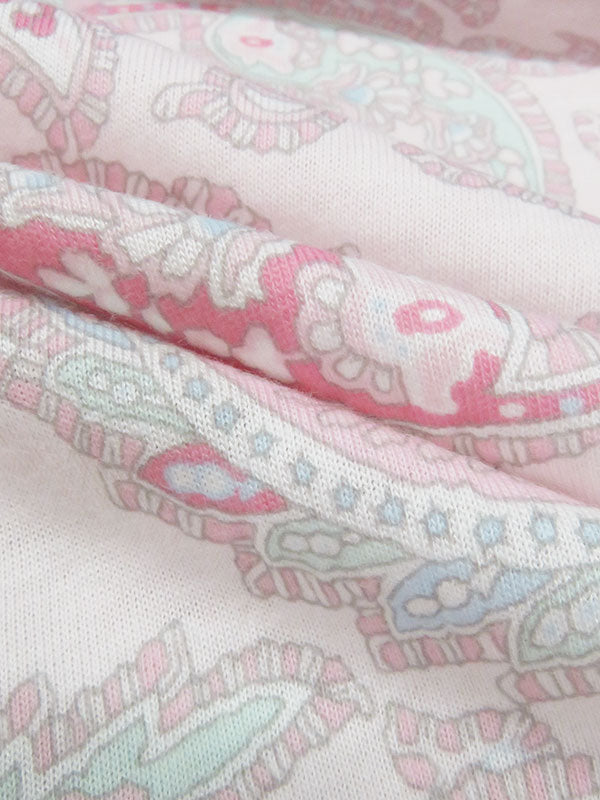 Pale Ballet Pink/Sea Glass Green/White/Multi Cotton/Rayon Paisley Print Jersey Knit 62W