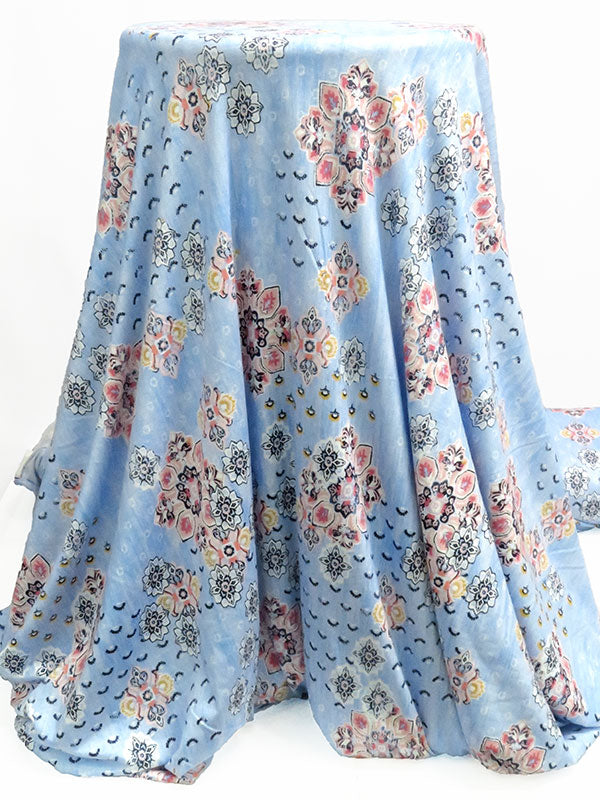 Carolina Blue/Flamingo Pink/Marigold/Multi Rayon/Lycra Ornate Floral Multi Print Jersey Knit - NY Designer - 60W