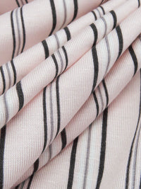 Pale Ballet Pink/Black/Graphite/White Rayon/Lycra Vertical Stripe Print Jersey Knit - NY Designer - 58W