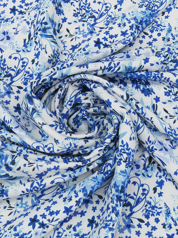 Cold White/Deep Cobalt/Sky Blue/Multi 100% Polyester Floral Print Crepe de Chine 58W