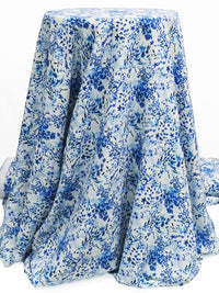 Cold White/Deep Cobalt/Sky Blue/Multi 100% Polyester Floral Print Crepe de Chine 58W