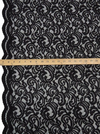 Black 100% Polyester Floral Corded Lace Netting - Famous Dress Designer - 54W