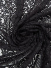 Black 100% Polyester Floral Corded Lace Netting - Famous Dress Designer - 54W