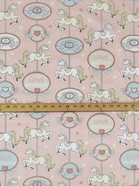 Dusty Ballet Pink/Pale Buttercream/Dusty Aqua/Multi 100% Cotton Carousel Horse Print Shirt Weight Woven 64W