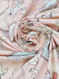 Dusty Ballet Pink/Pale Buttercream/Dusty Aqua/Multi 100% Cotton Carousel Horse Print Shirt Weight Woven 64W