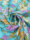 Bright Celeste Blue/Amethyst/Olive/Multi 100% Cotton Floral Print Voile 56W