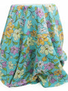 Bright Celeste Blue/Amethyst/Olive/Multi 100% Cotton Floral Print Voile 56W