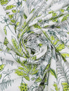 White/Rifle Green/Avocado 100% Cotton Sketchy Tropical Floral Print Voile 56W