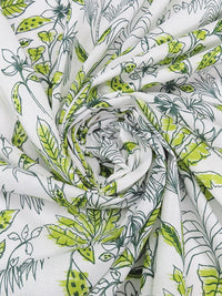 White/Rifle Green/Avocado 100% Cotton Sketchy Tropical Floral Print Voile 56W