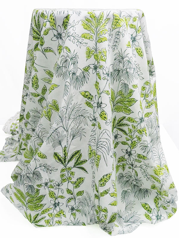 White/Rifle Green/Avocado 100% Cotton Sketchy Tropical Floral Print Voile 56W