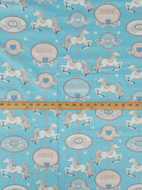 Sky Blue/Dusty Peach/Pale Buttercream/Multi 100% Cotton Carousel Horse Print Shirt Weight Woven 64W