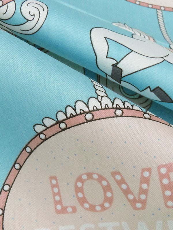 Sky Blue/Dusty Peach/Pale Buttercream/Multi 100% Cotton Carousel Horse Print Shirt Weight Woven 64W