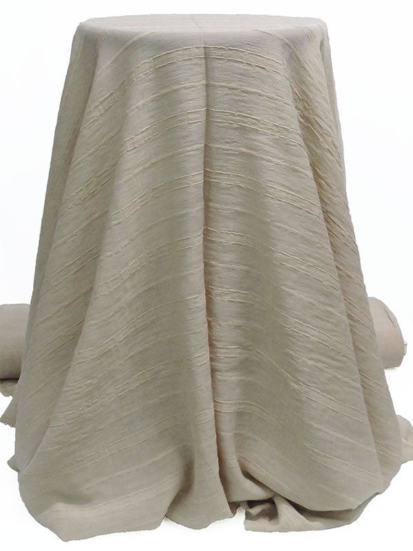 Stone Beige Rayon/Polyester Horizontal Multi Stripe Weave Crinkle Sheer Woven 56W