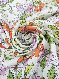 White/Flame Orange/Fern Green/Multi 100% Cotton Floral Print Voile 55W