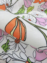 White/Flame Orange/Fern Green/Multi 100% Cotton Floral Print Voile 55W