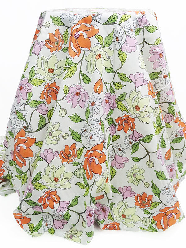 White/Flame Orange/Fern Green/Multi 100% Cotton Floral Print Voile 55W