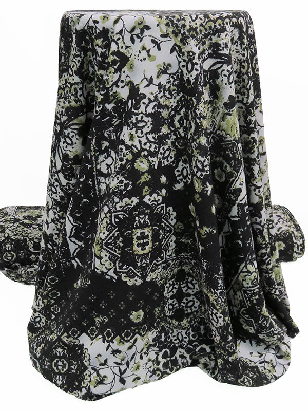 Black/Ice Lilac Gray/Olive/Tan 100% Polyester Floral Patchwork Print Georgette 64W