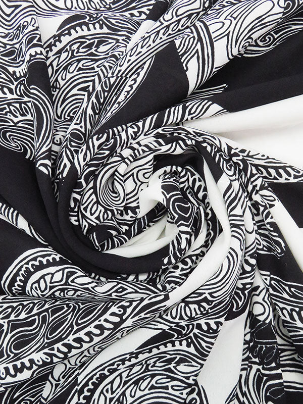 Black/White 100% Polyester Abstract Paisley Print Georgette 60W