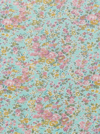 Robin's Egg Blue/Rose Pink/Dark Marigold/Multi 100% Polyester Floral Print Crepe de Chine - NY Designer - 60W