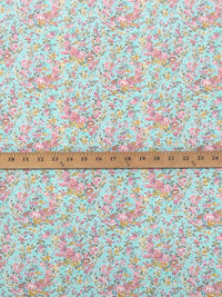 Robin's Egg Blue/Rose Pink/Dark Marigold/Multi 100% Polyester Floral Print Crepe de Chine - NY Designer - 60W